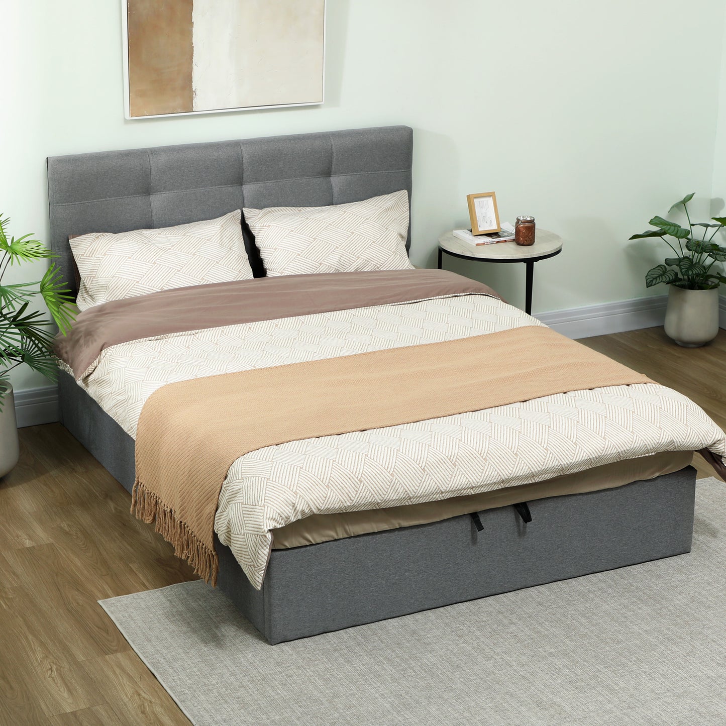 HOMCOM 5ft King Ottoman Bed With Gas Lift Storage And Upholstered Headboard In Grey
