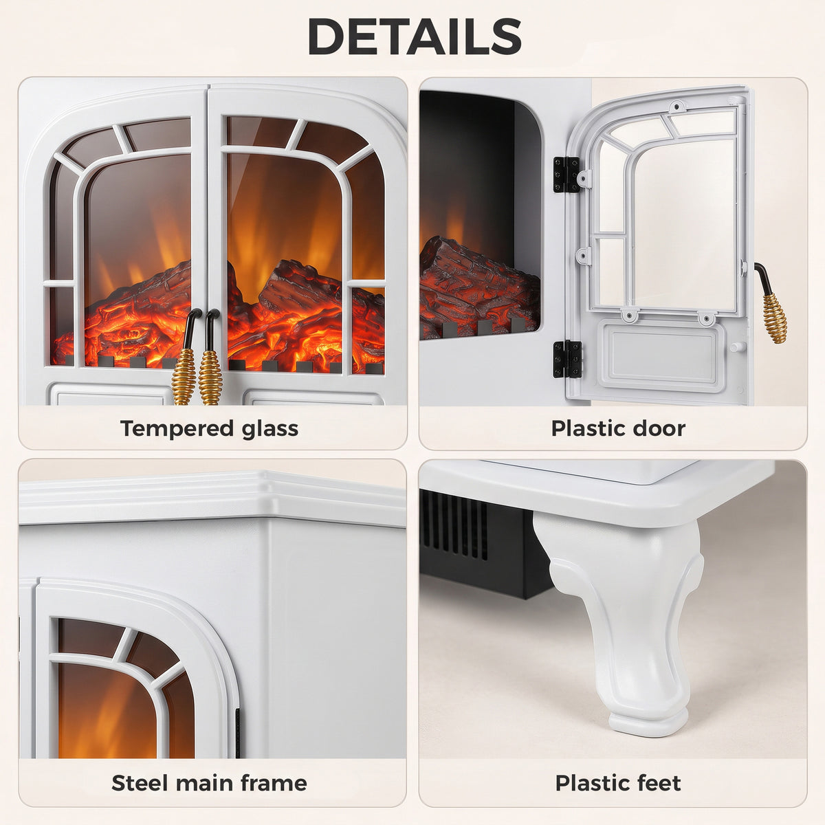 Homcom White Freestanding Electric Fireplace Heater With Led Flames