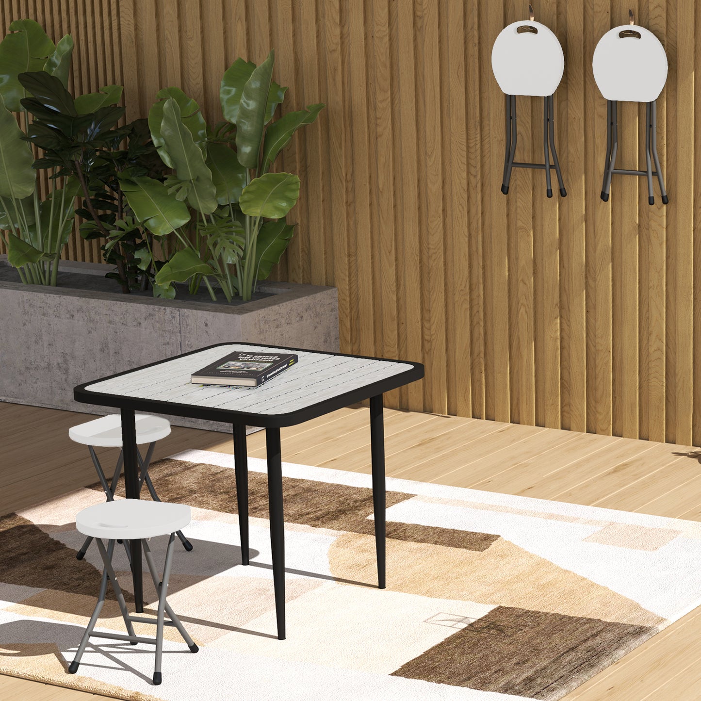 Outsunny Set Of Four Folding Carry Stools White For Garden Camping Lightweight And Portable