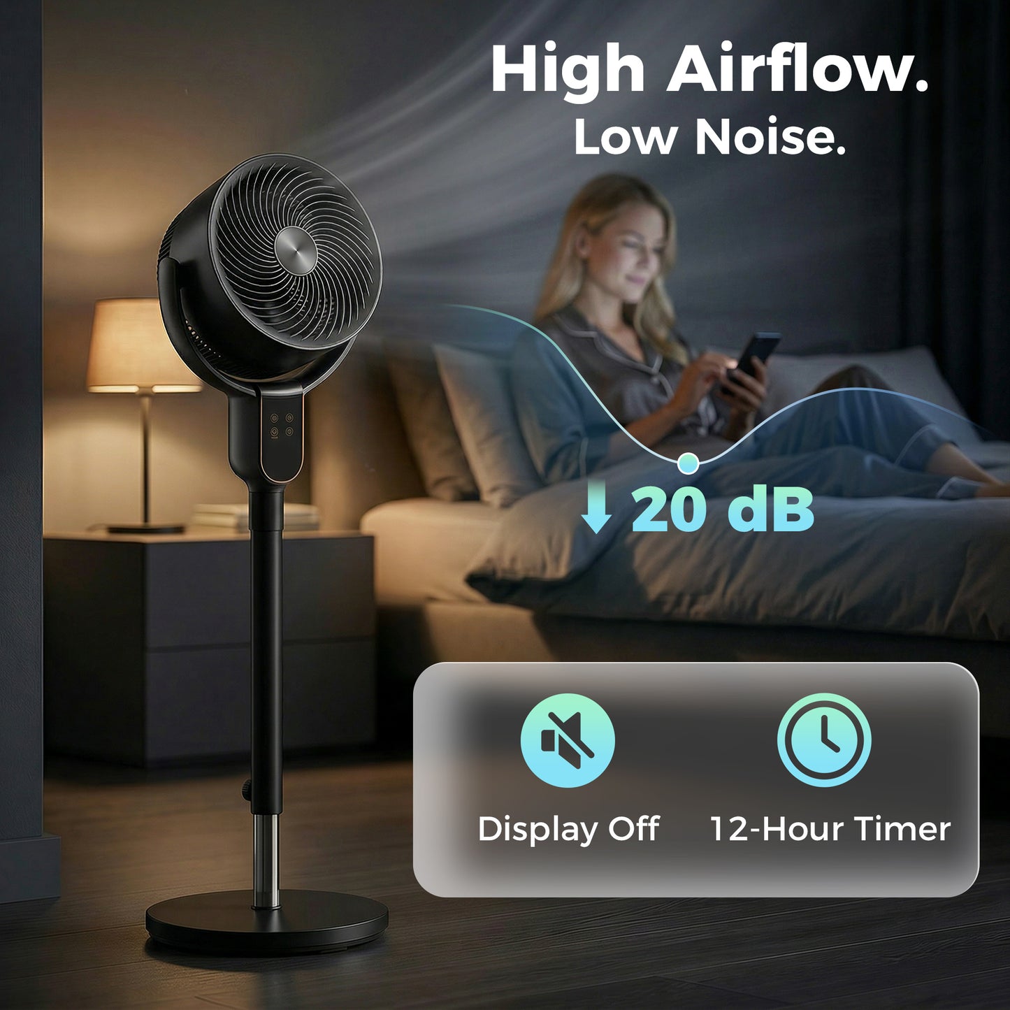 HOMCOM 42 Inch Silent Pedestal Fan For Bedroom With Remote Control 90 Degree Oscillation 8 Speeds Black