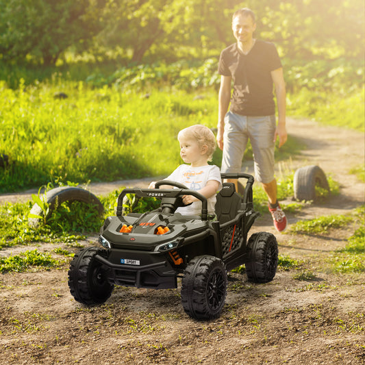 AIYAPLAY 12V Remote-Controlled Electric Ride-On Truck with 4 Suspension Wheels, Music & Lights for Kids Aged 3-5 - Black