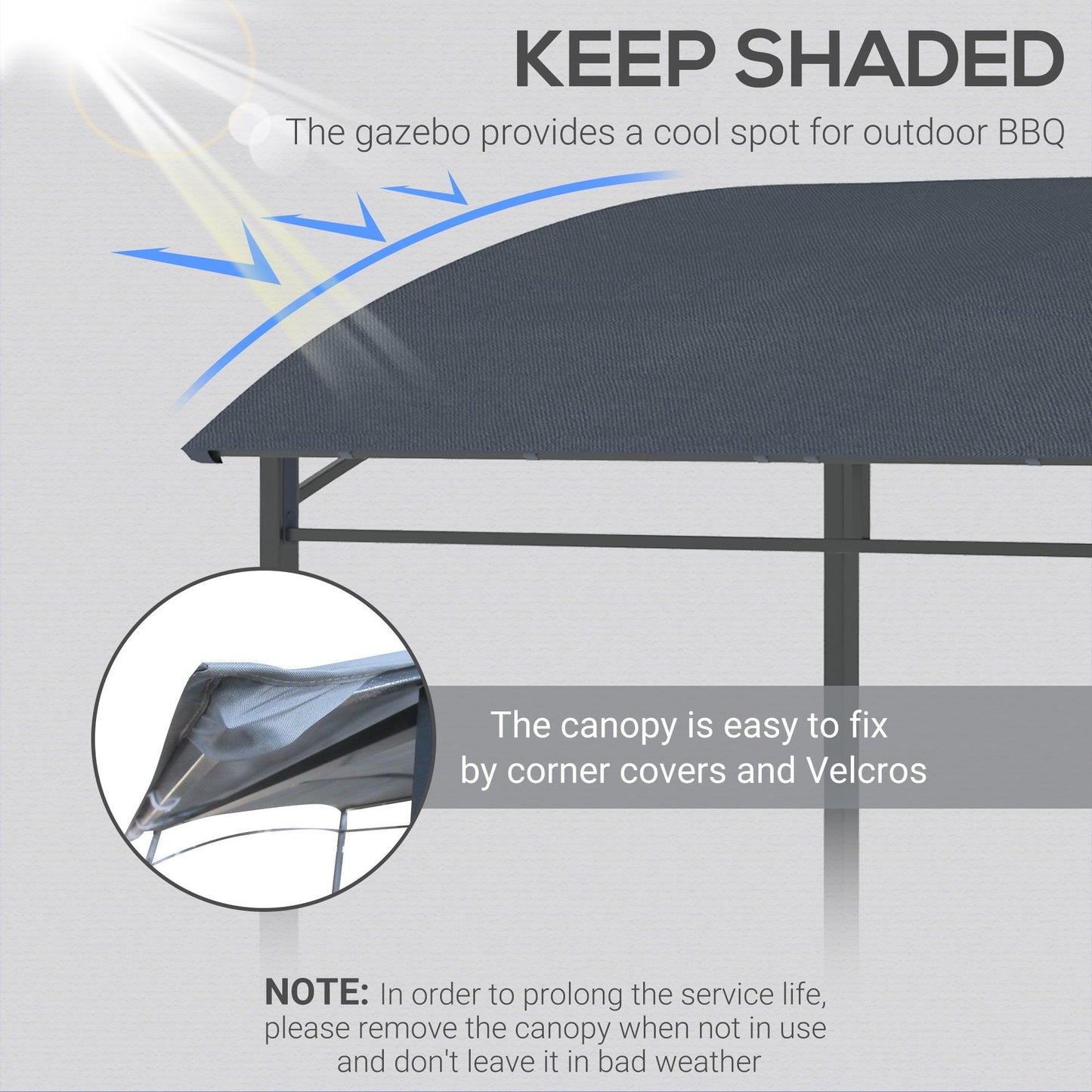 Outsunny 2M BBQ Gazebo Tent Sun Shade with Hooks Outdoor Patio Metal, Grey - ALL4U RETAILER LTD