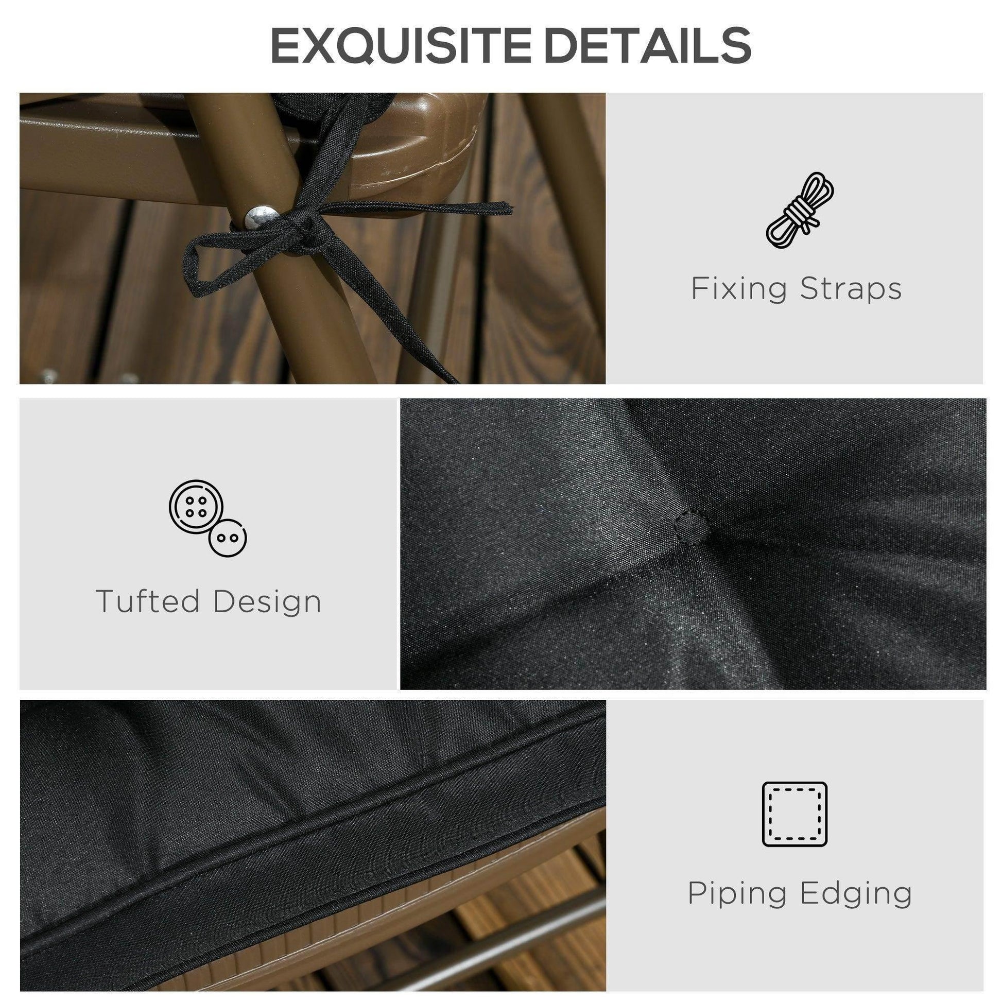 Outsunny Garden Seat Cushion: 40x40cm, Ties, Black - ALL4U RETAILER LTD
