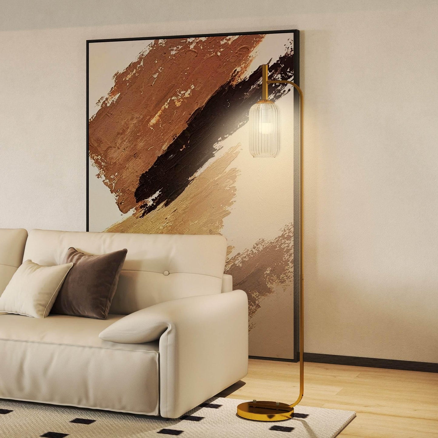 Modern Gold Tone Floor Lamp with Glass Shade and Foot Switch for Living Room and Bedroom - ALL4U RETAILER LTD