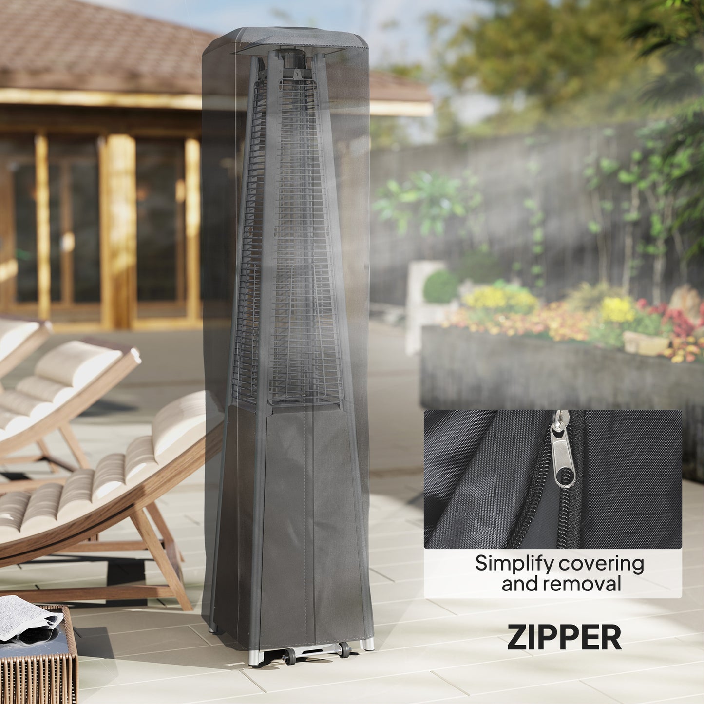 Outsunny Gas Pyramid Patio Heater Cover Full Length Outdoor Protector UPF 30 Plus Oxford Fabric With Zipper Black