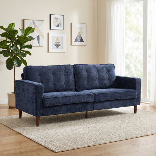 HOMCOM 3-seater dark blue velvet sofa, button-tufted back, wood legs