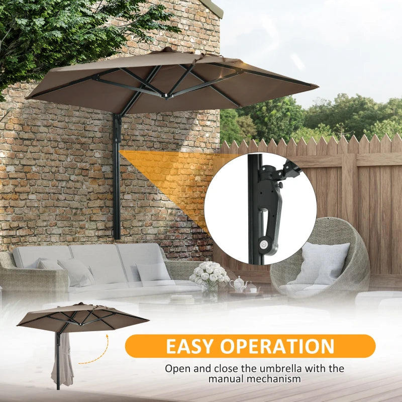 Outsunny 2.5m Wall Mounted Parasol - Hand to Push Outdoor Patio Umbrella with 180 Degree Rotatable Canopy - Ideal for Porch, Deck, Garden - 250 cm, Khaki - ALL4U RETAILER LTD