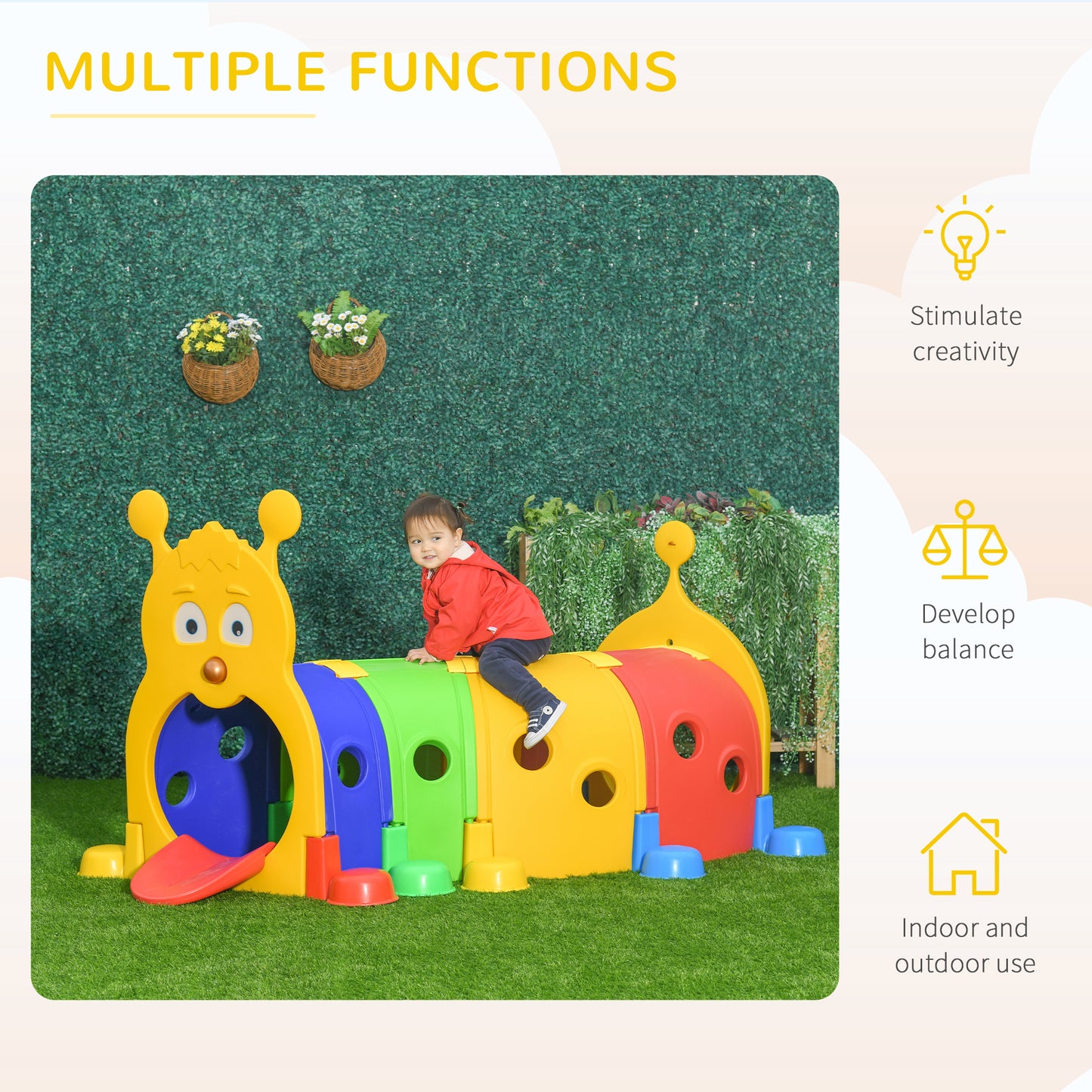 AIYAPLAY Caterpillar-Themed Play Tunnel for Kids, Indoor/Outdoor Climbing Fun for Ages 3-6, Colorful Toddler Activity Structure - ALL4U RETAILER LTD