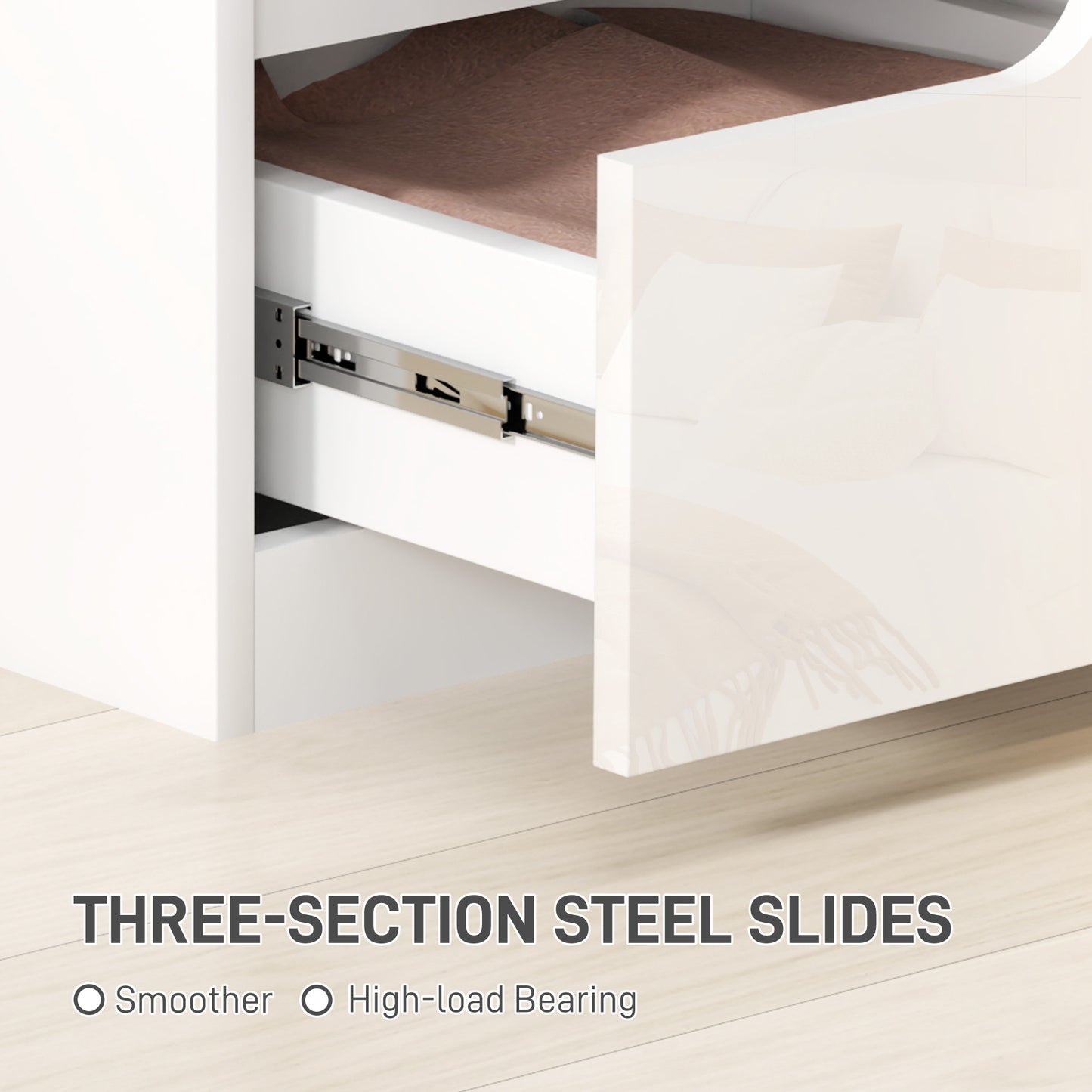 HOMCOM White High Gloss Bedside Tables Set Of 2 With Handleless Design And Two Drawers