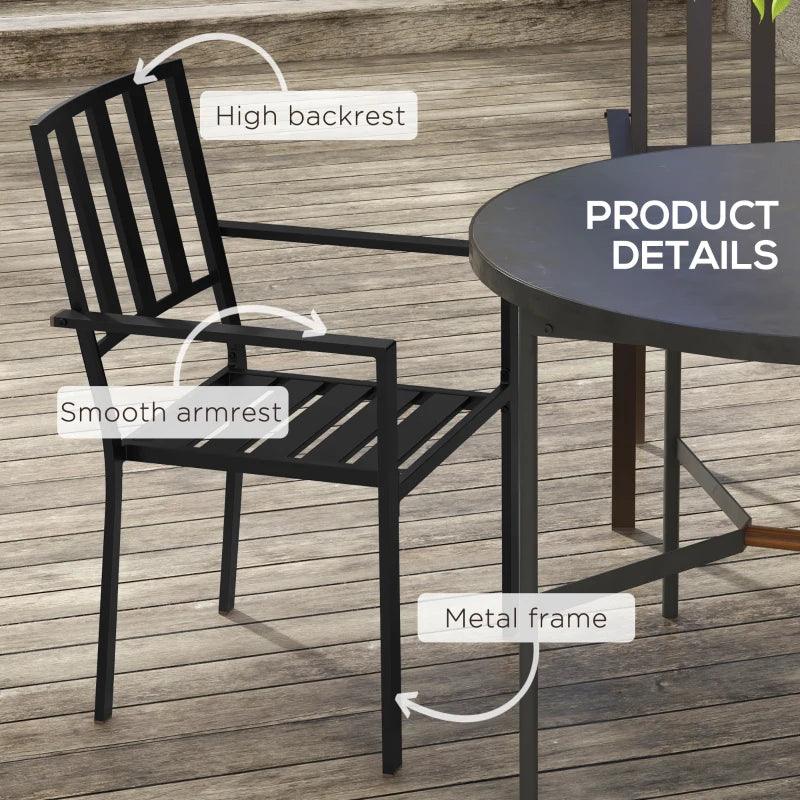 Outsunny Metal Slatted Design Patio Dining Chairs, Set of 4, Black Outdoor Furniture - ALL4U RETAILER LTD