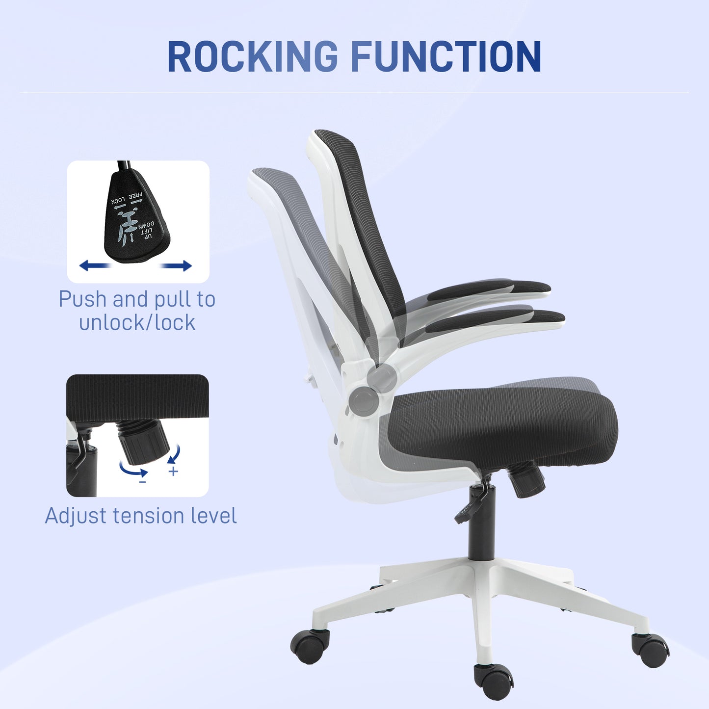 Vinsetto Ergonomic Mesh Office Chair with Adjustable Height and Flip-Up Armrests - Black - ALL4U RETAILER LTD