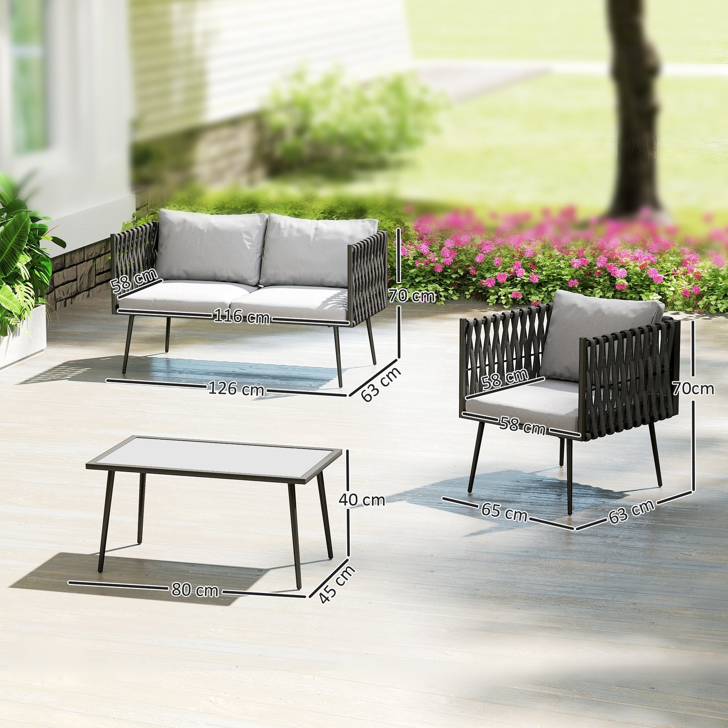 Outsunny 4 Piece Garden Furniture Set With Cushions And Faux Marble Tabletop Light Grey