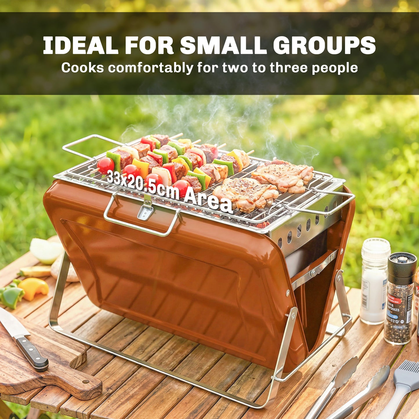 Outsunny Portable Charcoal BBQ Grill Stainless Steel Tilting Grate For Camping Picnic Garden Orange