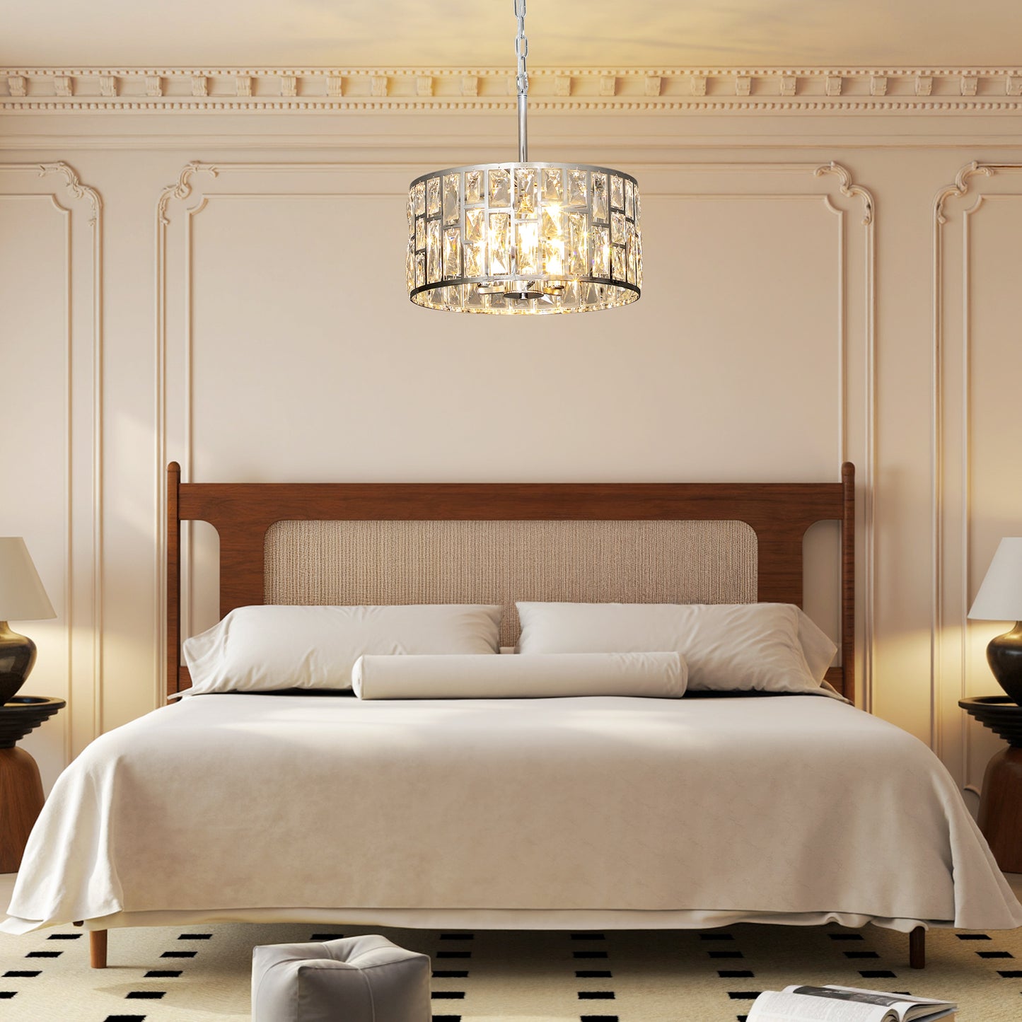 HOMCOM 72 Glass Crystallite Chandelier in Silver Tone for Ceiling Mount and Hanging Pendant With Three Bulbs