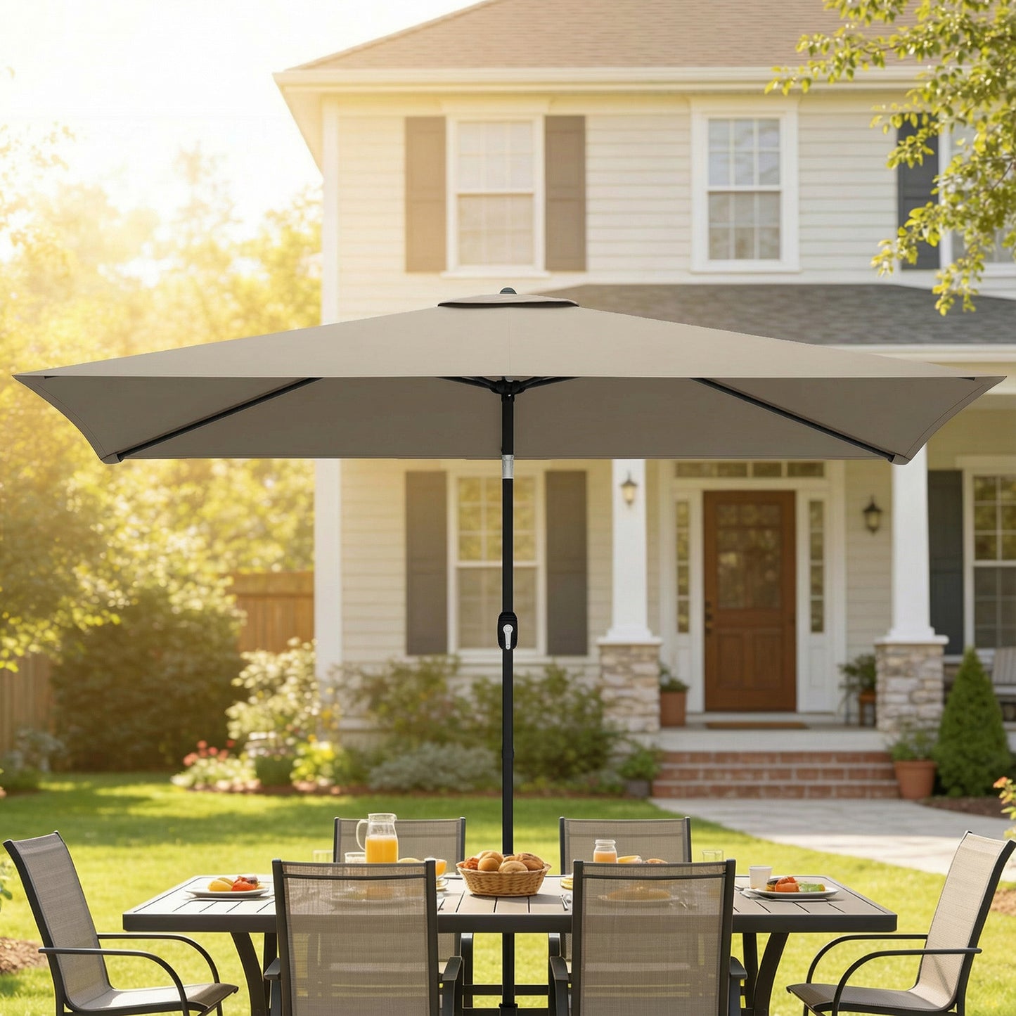 Outsunny Garden Parasol Umbrella With Crank Handle And Tilt Function 180g Polyester Canopy Fade Resistant Khaki