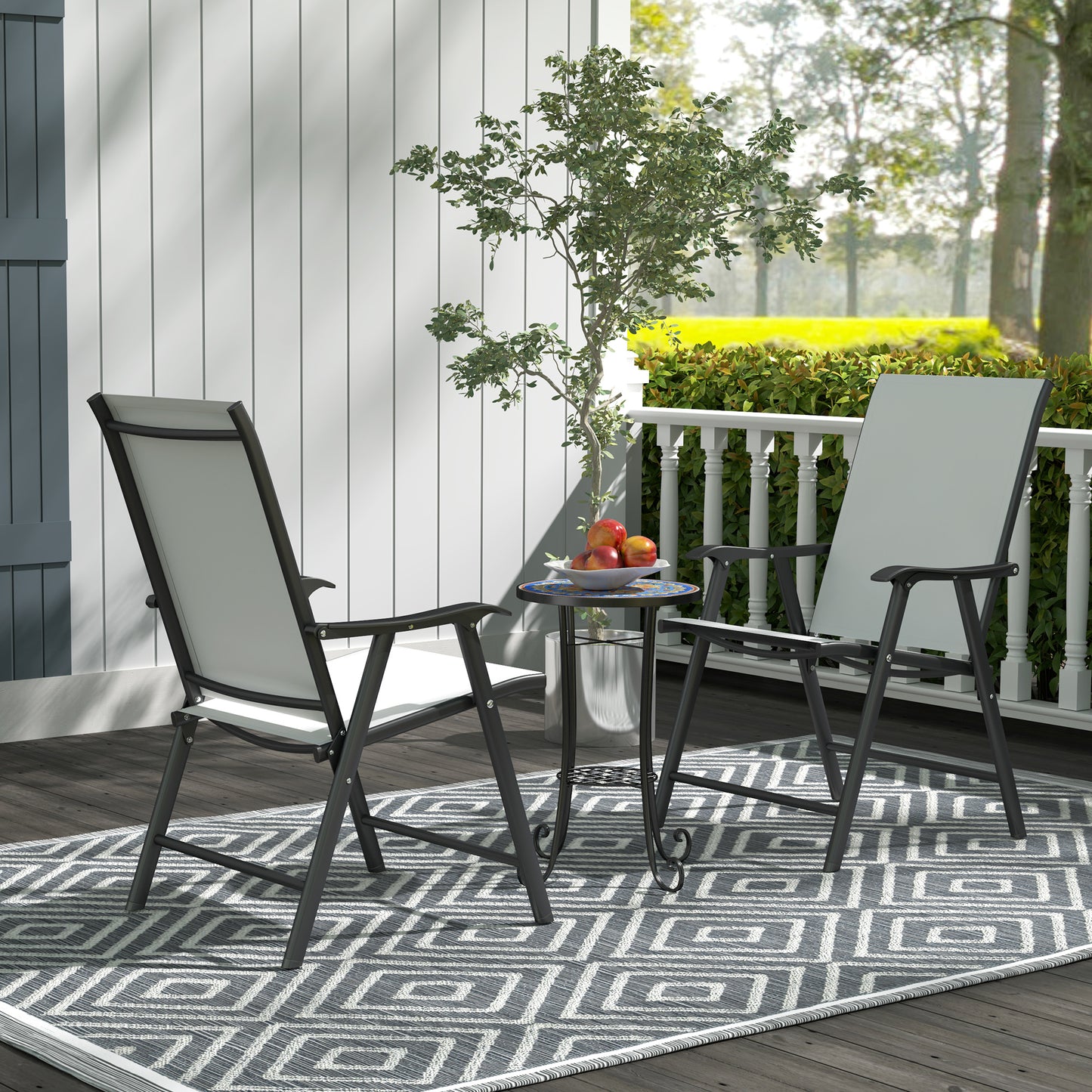 Outsunny Mosaic Round Garden Table With Shelf Ceramic Tile Top Outdoor Patio Balcony End Table Blue