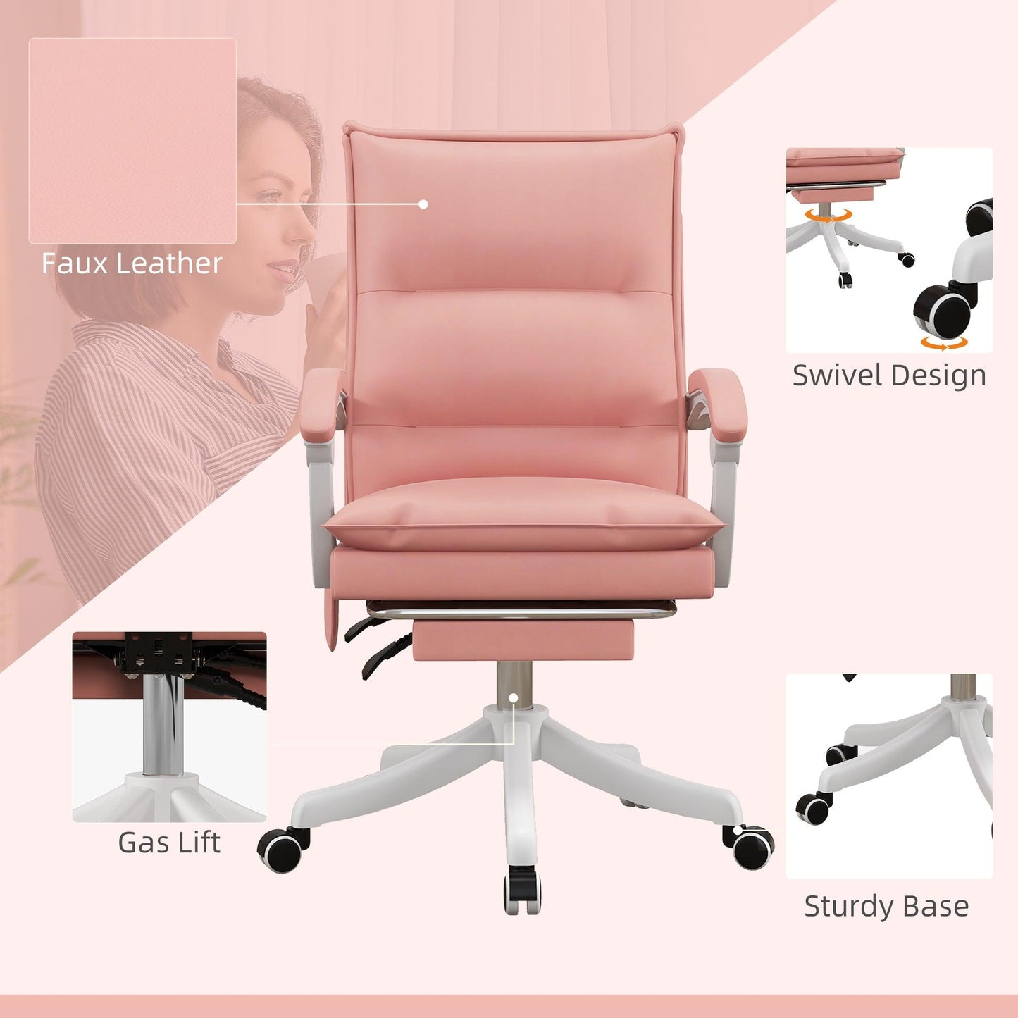 Vinsetto Vibration Massage Office Chair with Heat, Faux Leather, Pink - ALL4U RETAILER LTD