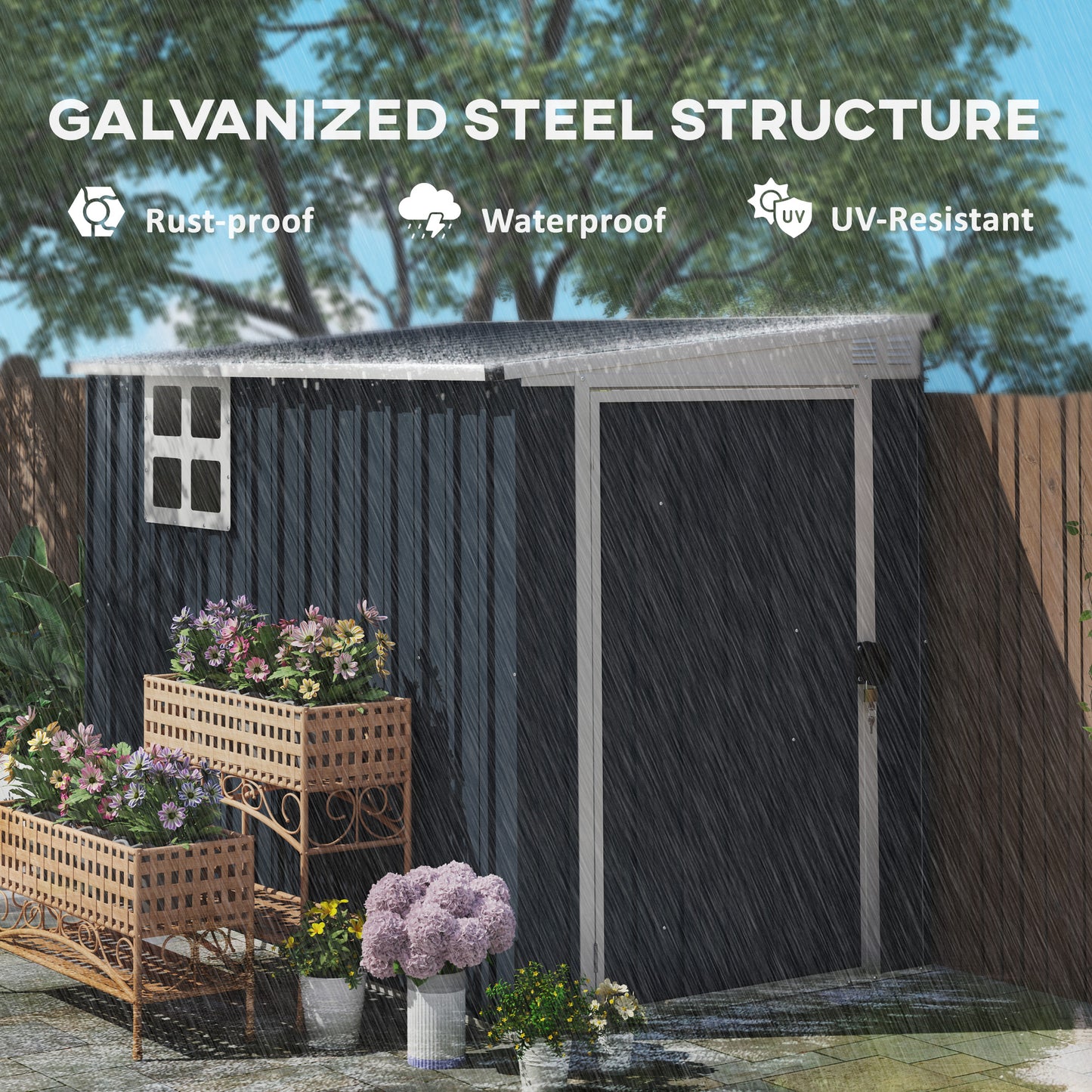 Outsunny 7.6 x 4ft Garden Metal Shed With Window 2 Vents Lockable Door Outdoor Storage for Garden Patio Dark Grey
