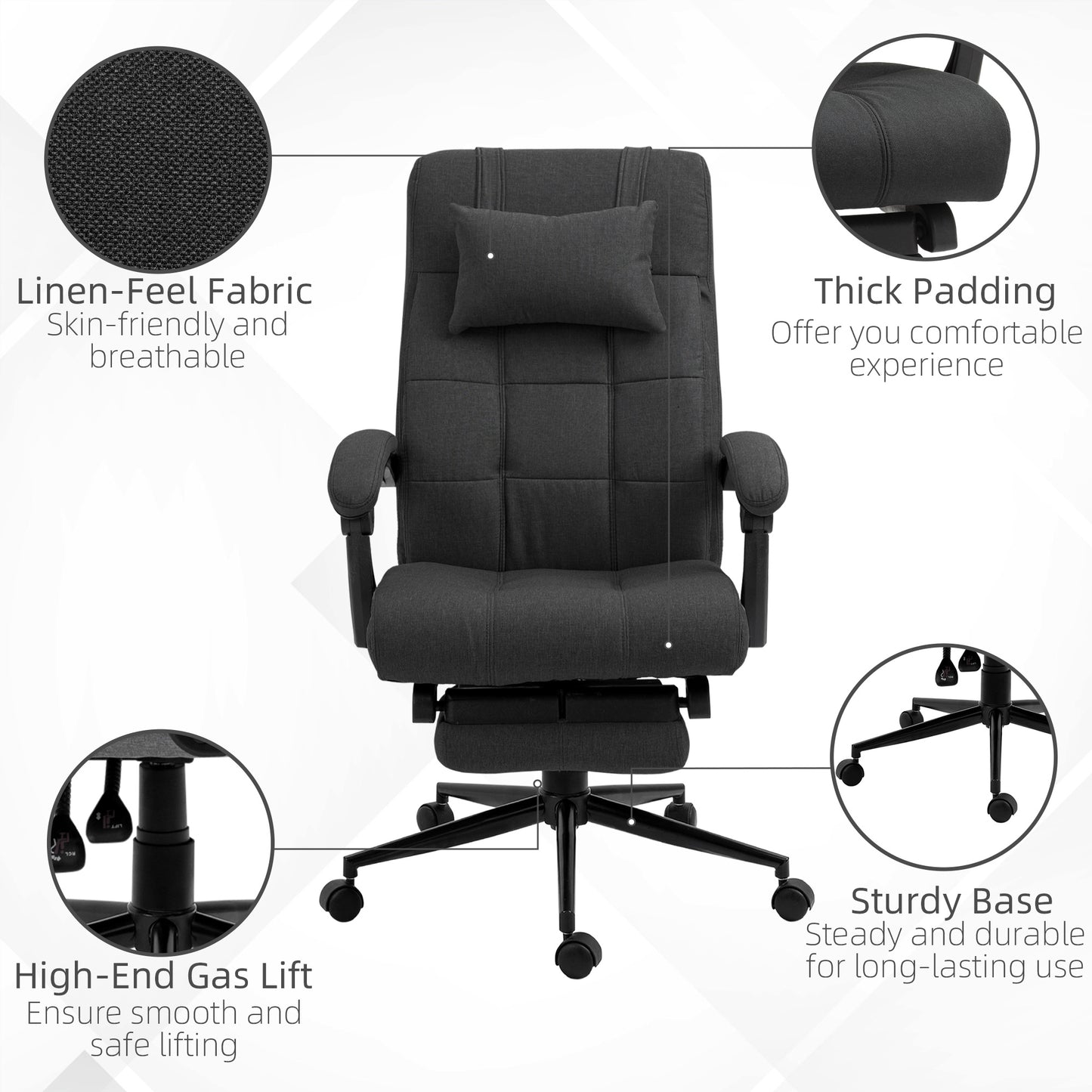 Vinsetto Ergonomic Home Office Chair with Massage Function, Reclining Backrest, Footrest, and Headrest - Black - ALL4U RETAILER LTD