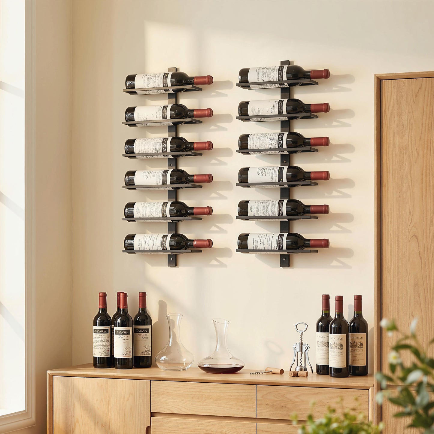 HOMCOM Wall Mounted 6 Tier Metal Wine Rack Storage Display For Kitchen Black Ideal Space Saving Wall Organizer