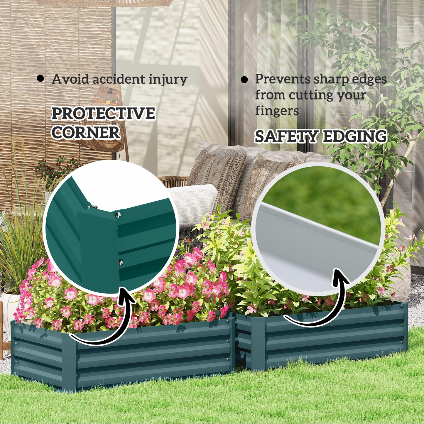 Outsunny Set of Two 100 x 60 cm Galvanised Steel Raised Planter Boxes Green Outdoor Garden