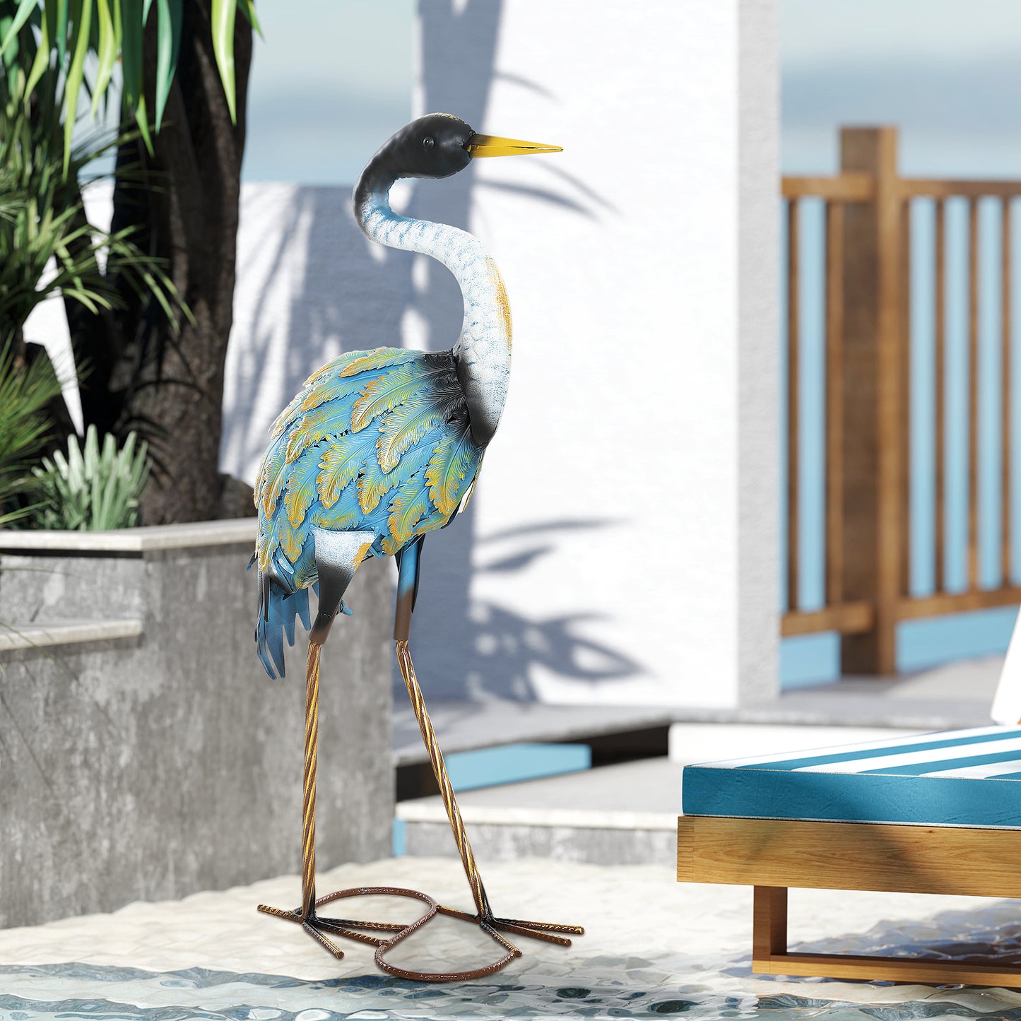 Outsunny Heron Garden Statue Metal Outdoor Ornament With Stakes 63 cm Tall Multicolor Decor