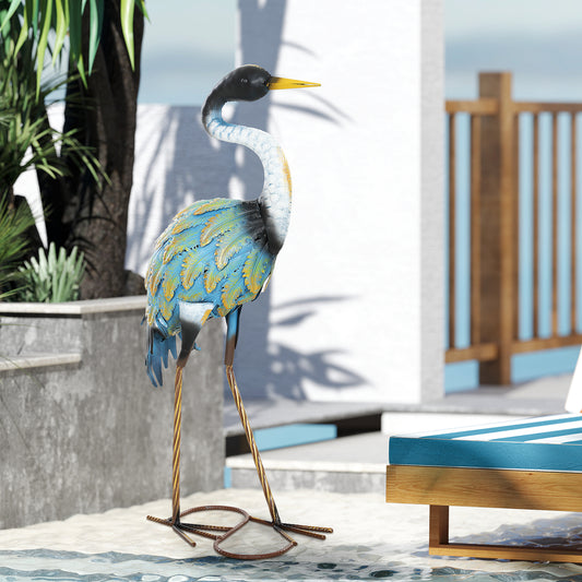 Outsunny Heron Garden Statue Metal Outdoor Ornament With Stakes 63 cm Tall Multicolor Decor