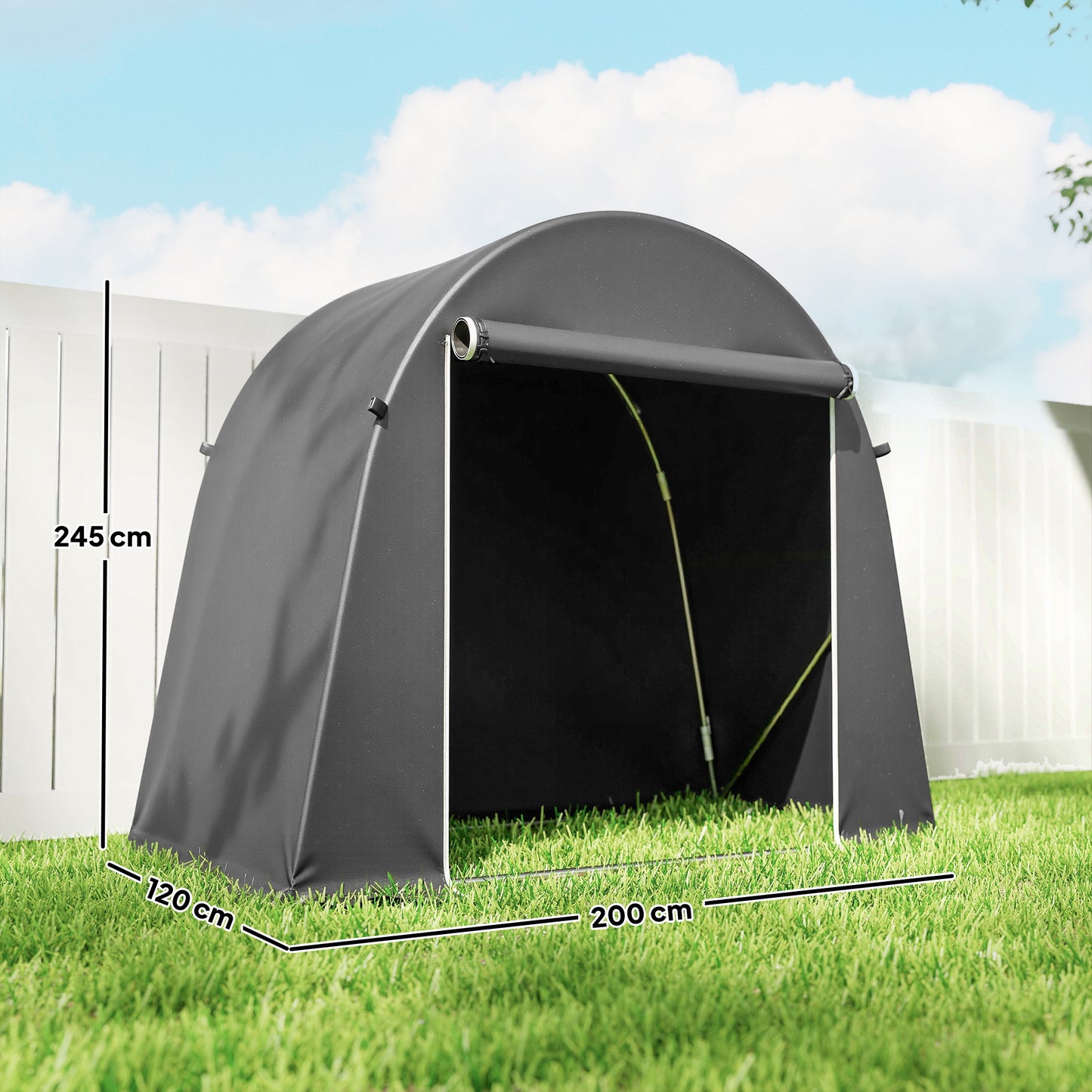 Outsunny 8 x 4 ft Garden Storage Tent Waterproof Shed With Roll Up Door And Galvanised Metal Frame Dark Grey