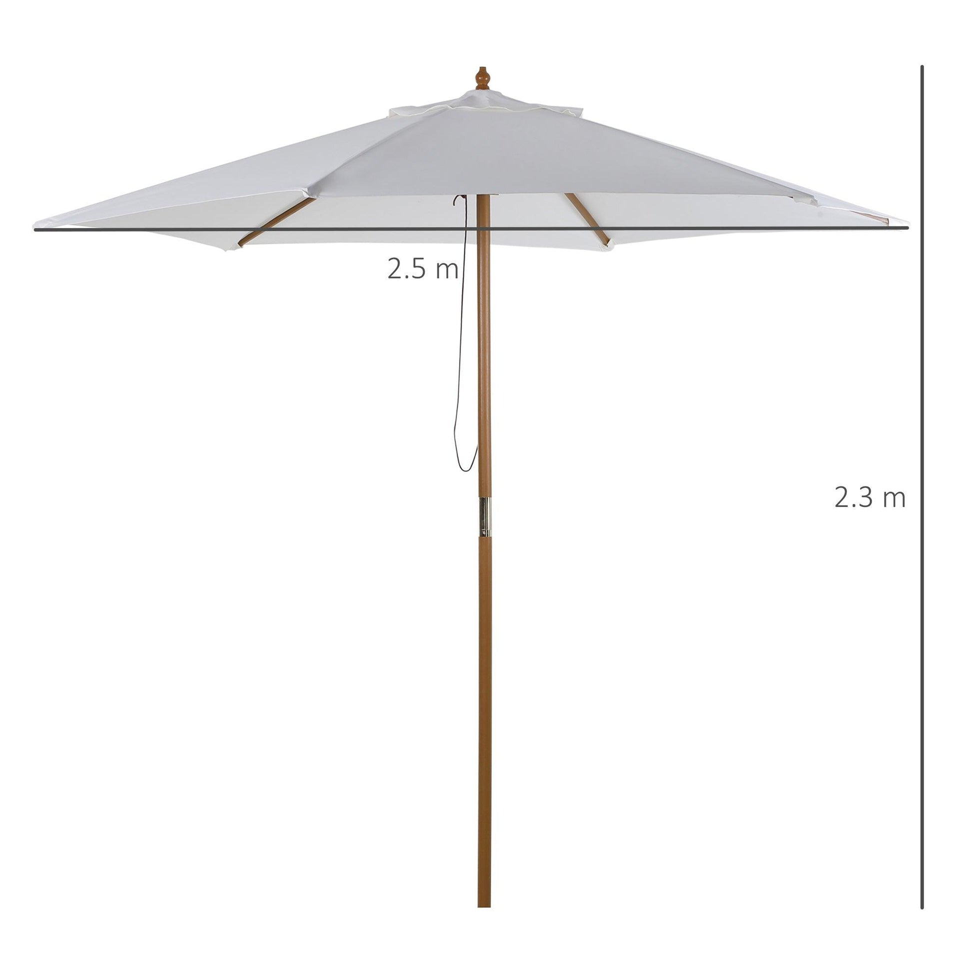 Outsunny 2.5m Patio Umbrella, Wood Garden Parasol, Sun Shade with 6 Ribs and Top Vent for Outdoor, White - ALL4U RETAILER LTD