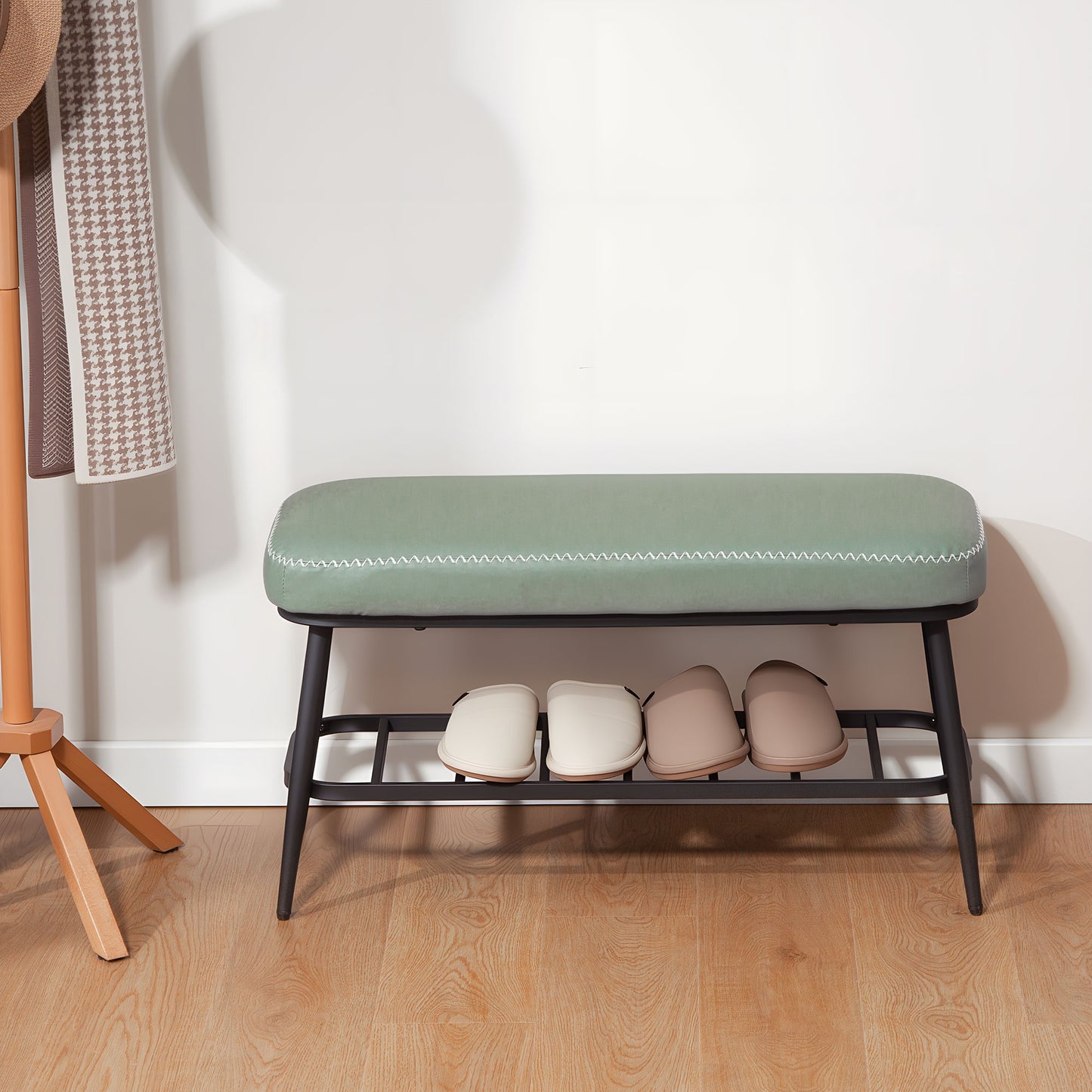 HOMCOM PU Leather Shoe Storage Bench Green With Plush 7cm Cushion And 120 Kg Capacity For Entryway Organization
