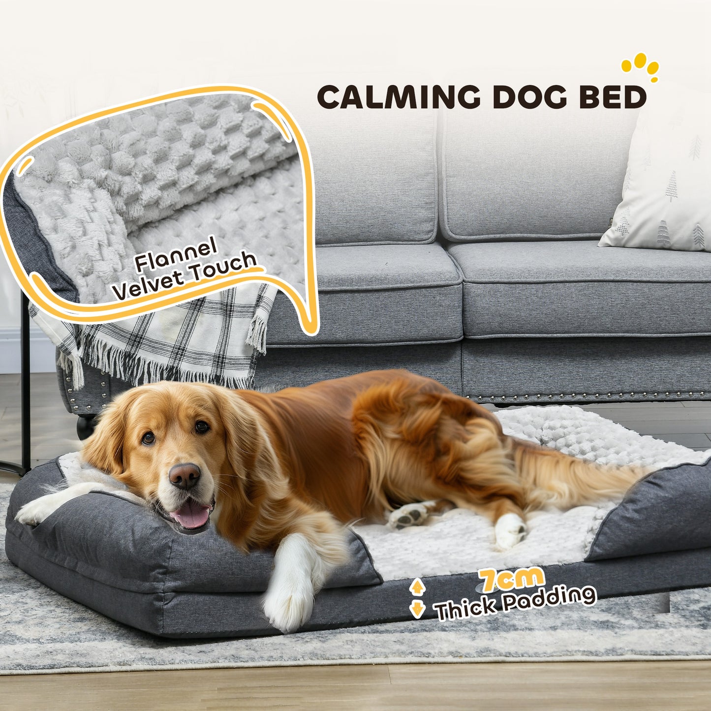 PawHut Large Plush Calming Dog Bed with Removable Cover and Anti-Slip Base - Charcoal Grey - ALL4U RETAILER LTD