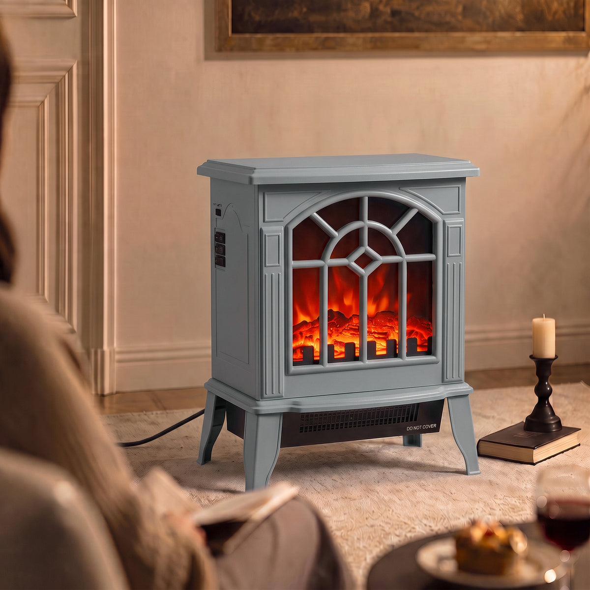 Freestanding Electric Log Burner Fireplace With Led Flames