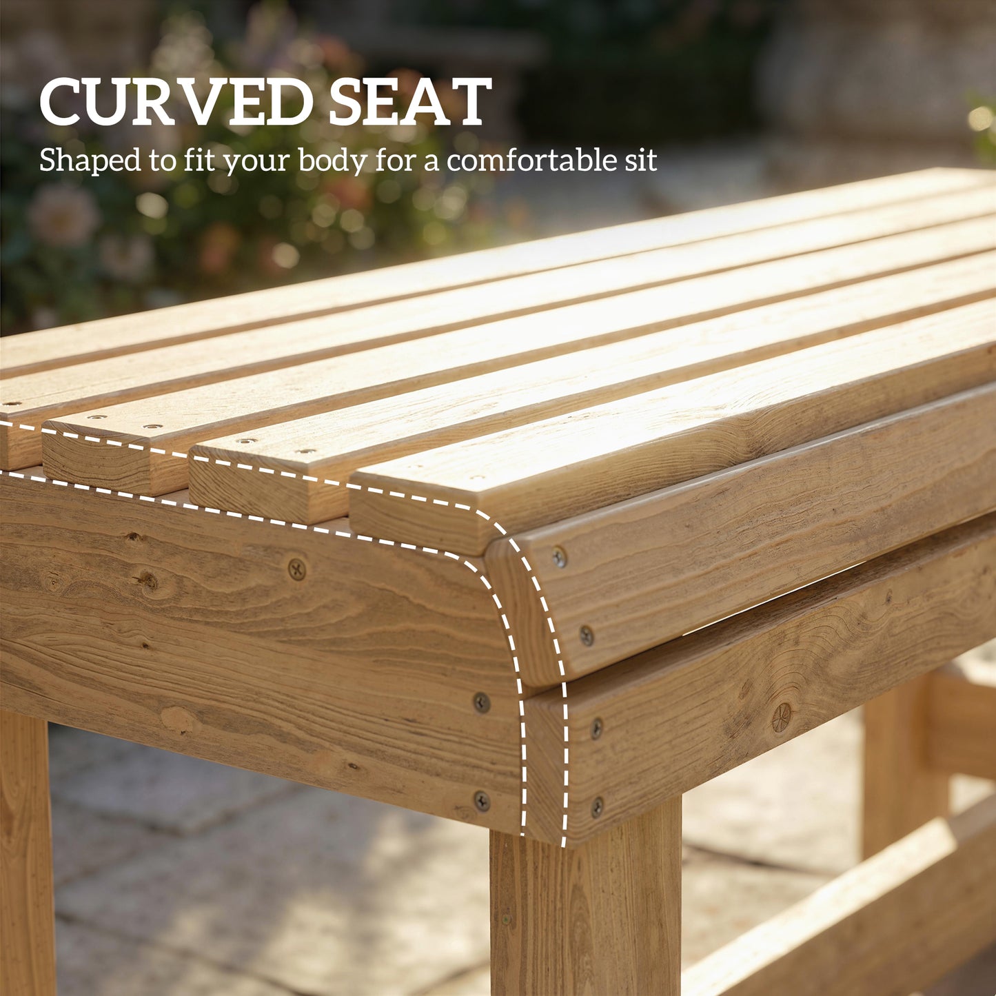 Outsunny Wooden Outdoor Bench 2 Seater Garden Bench Backless Patio With Slatted Curved Seat Natural Wood Finish