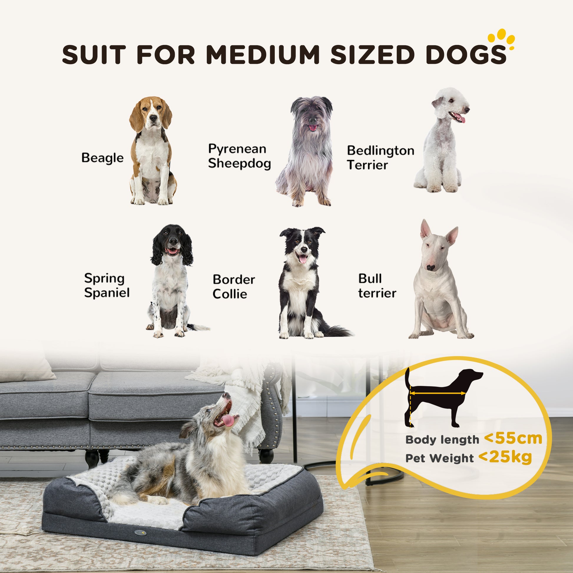 PawHut Cozy Medium Dog Bed with Removable Cover & Non-Slip Base - Charcoal Grey - ALL4U RETAILER LTD