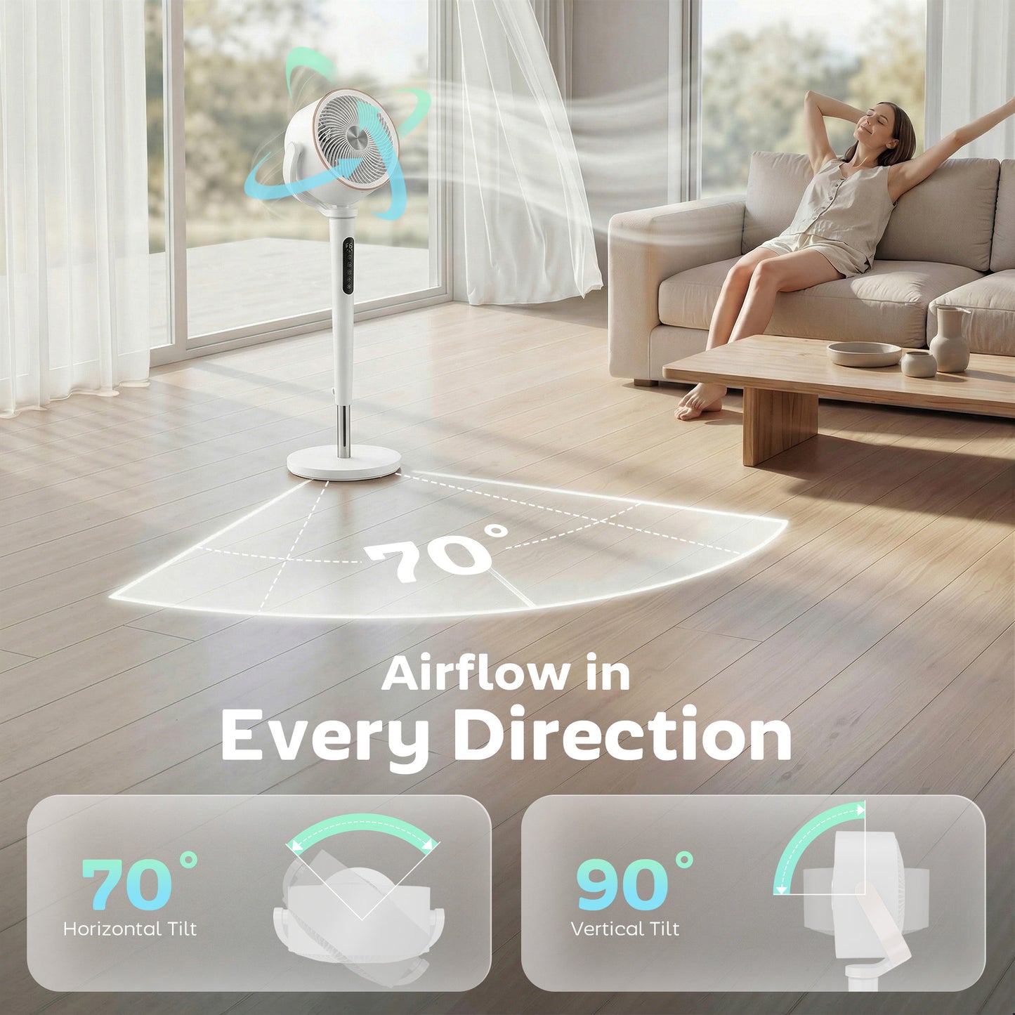 HOMCOM 20 dB Silent Standing Fan with 70 to 90 Degree Auto Oscillation, 12 Speeds, Remote, 12H Timer, 46 Inch White