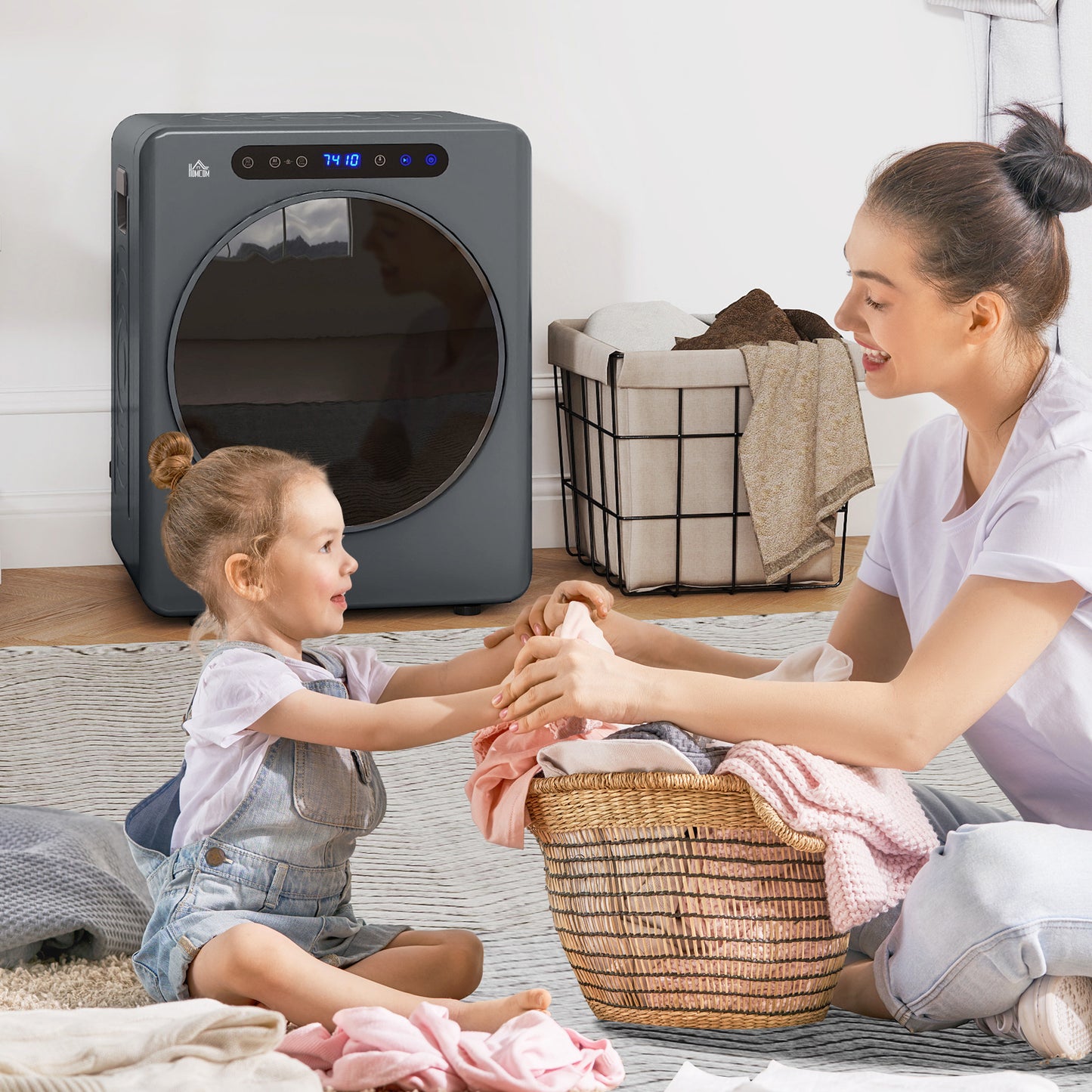 HOMCOM 4kg Compact Tumble Dryer 40-60C Grey For Small Spaces Efficient Fabric Care