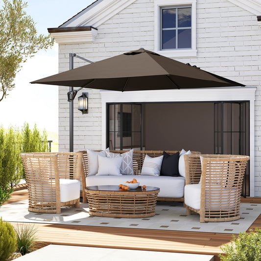 Outsunny Patio Offset Parasol Umbrella With Base Included Tan Aluminium Pole Five Position Adjustable 360 Movement