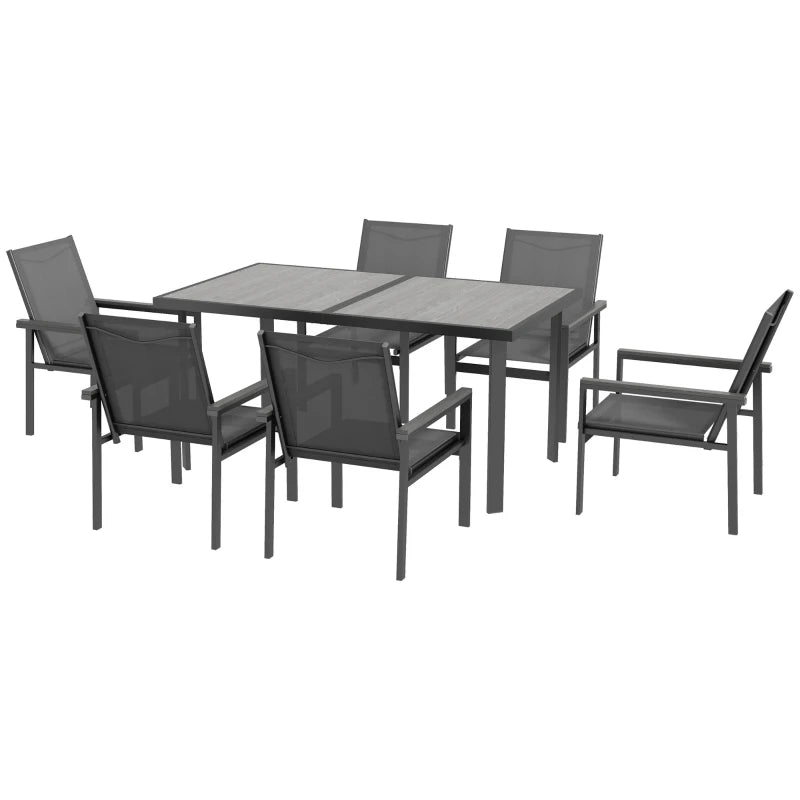 Outsunny 7-Piece Metal Dining Set with Glass-Top Table - Grey Finish - ALL4U RETAILER LTD