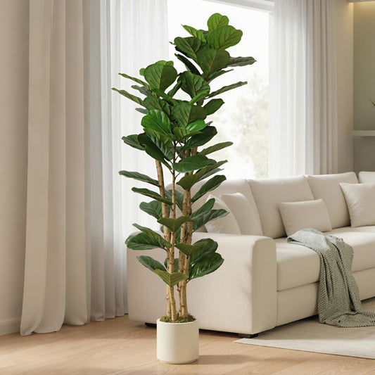 Homcom 180cm Artificial Fiddle Leaf Fig Tree Green Realistic Leaves Maintenance Free Home Decor