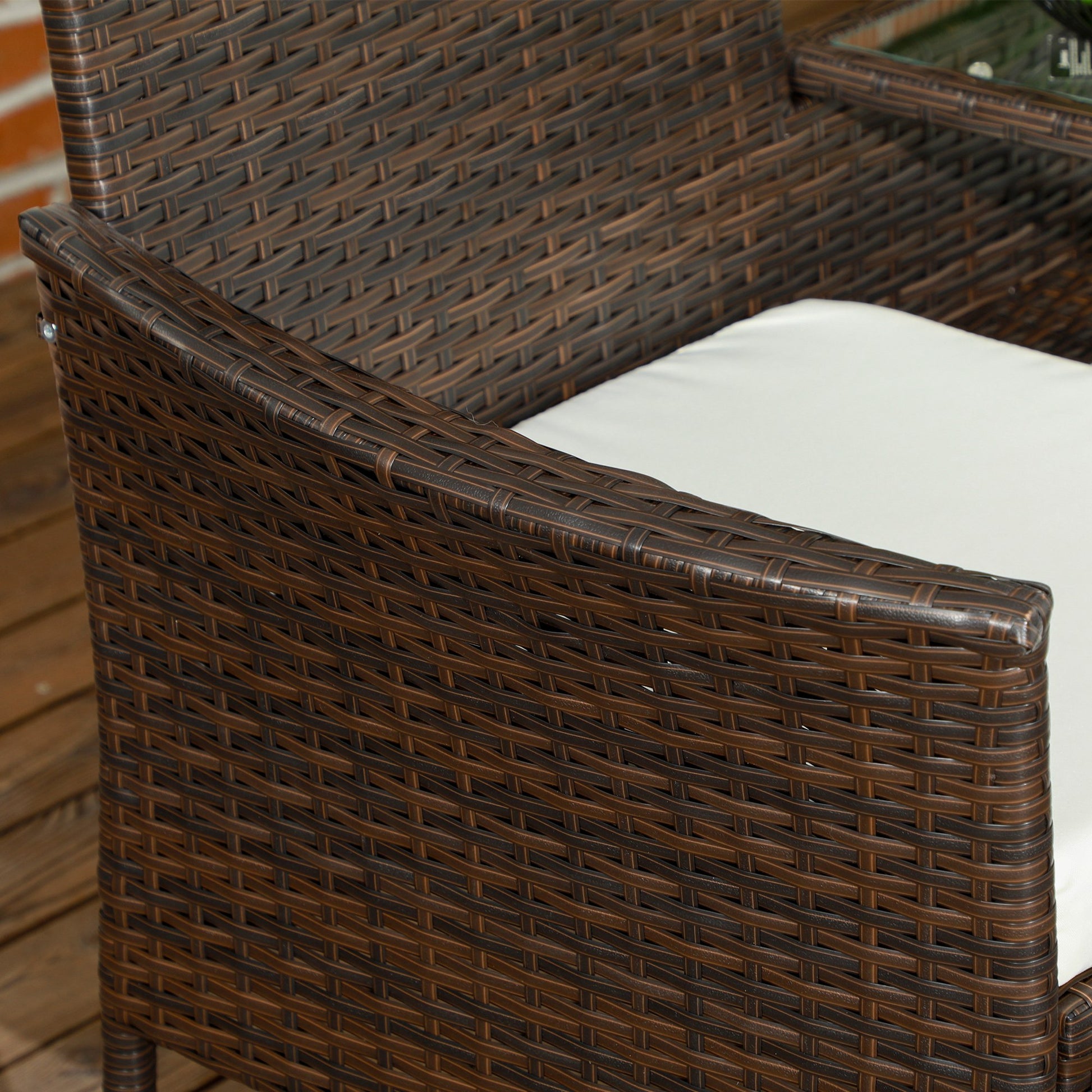 Outsunny Dual Seat Rattan Lounge Chair Set with Center Table - Brown - ALL4U RETAILER LTD