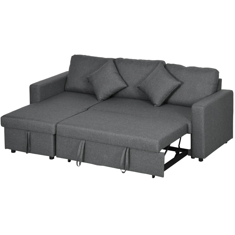 HOMCOM Dark Grey 3 Seater Corner Sofa Bed with Storage, Pull Out Convertible L Shape Couch with Reversible Chaise Lounge for Living Room - ALL4U RETAILER LTD