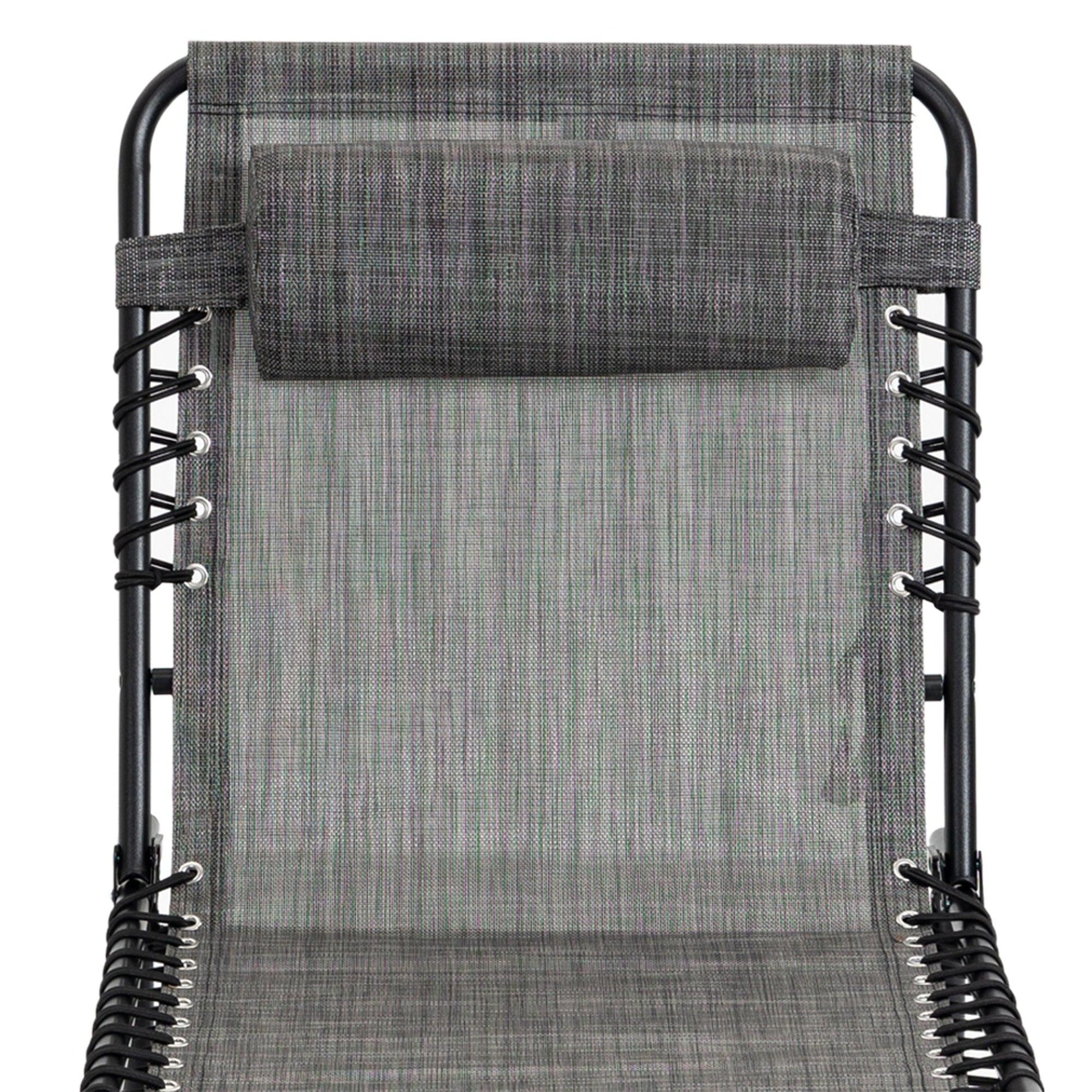 Outsunny Portable Sun Lounger, Camping Bed Cot, Reclining Chair with Pillow - Mixed Grey - ALL4U RETAILER LTD