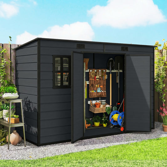 Outsunny 10 By 4 Ft Resin Garden Shed Outdoor Storage Shed With Floor Windows Lockable Doors And Vents Dark Grey