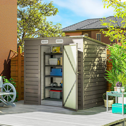 Outsunny 4x6ft Galvanised Metal Garden Shed With Locking Doors Grey For Outdoor Tool Storage