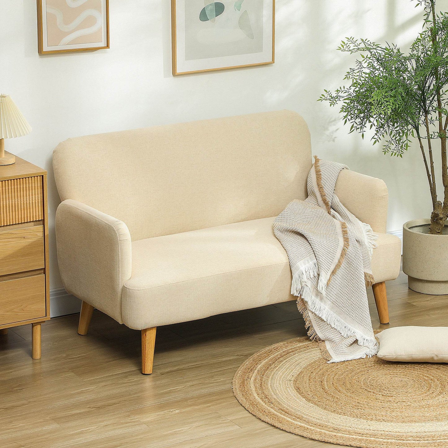 Cream White Velvet Comfort 2-Seater Loveseat with Thick Padding and Sturdy Wood Legs - ALL4U RETAILER LTD