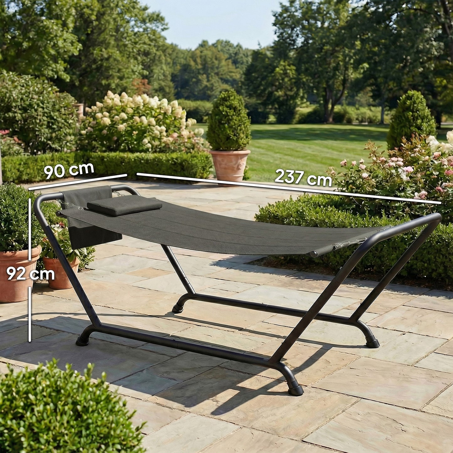 Outsunny Outdoor Hammock With Stand Freestanding Hammock With Side Pocket And Headrest For Patio Balcony Porch Dark Grey