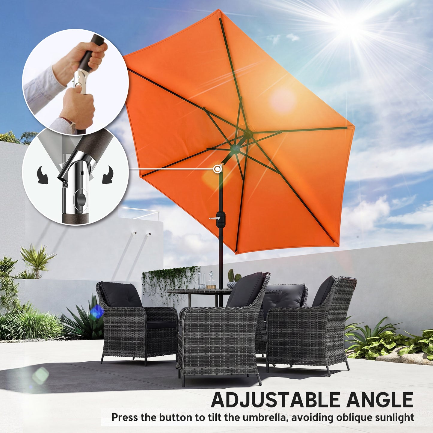 Outsunny 2.6m Garden Parasol Umbrella With Aluminium Pole Outdoor Patio Umbrella Tilt And Crank Vent Orange