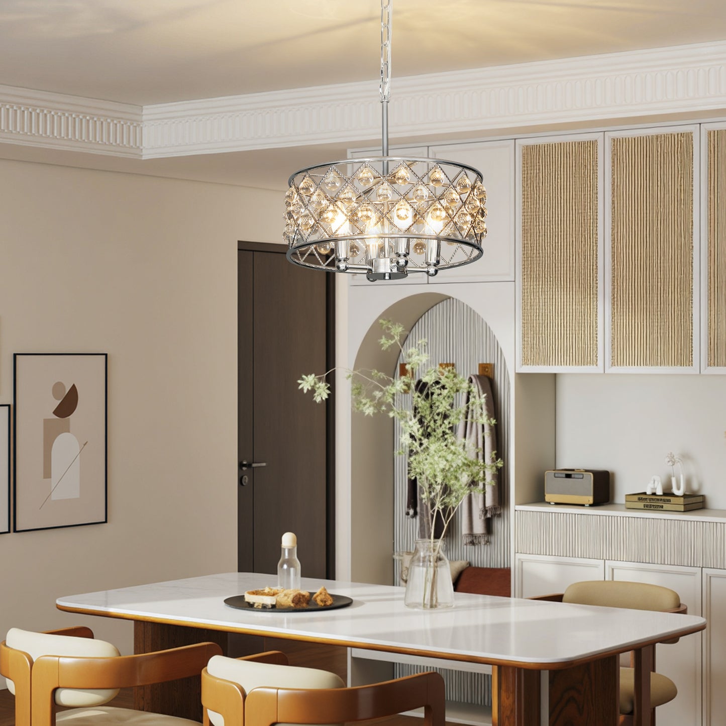 HOMCOM 51 Crystallite Four Bulb Heads Chandelier Silver Tone With Adjustable 130 cm Chain