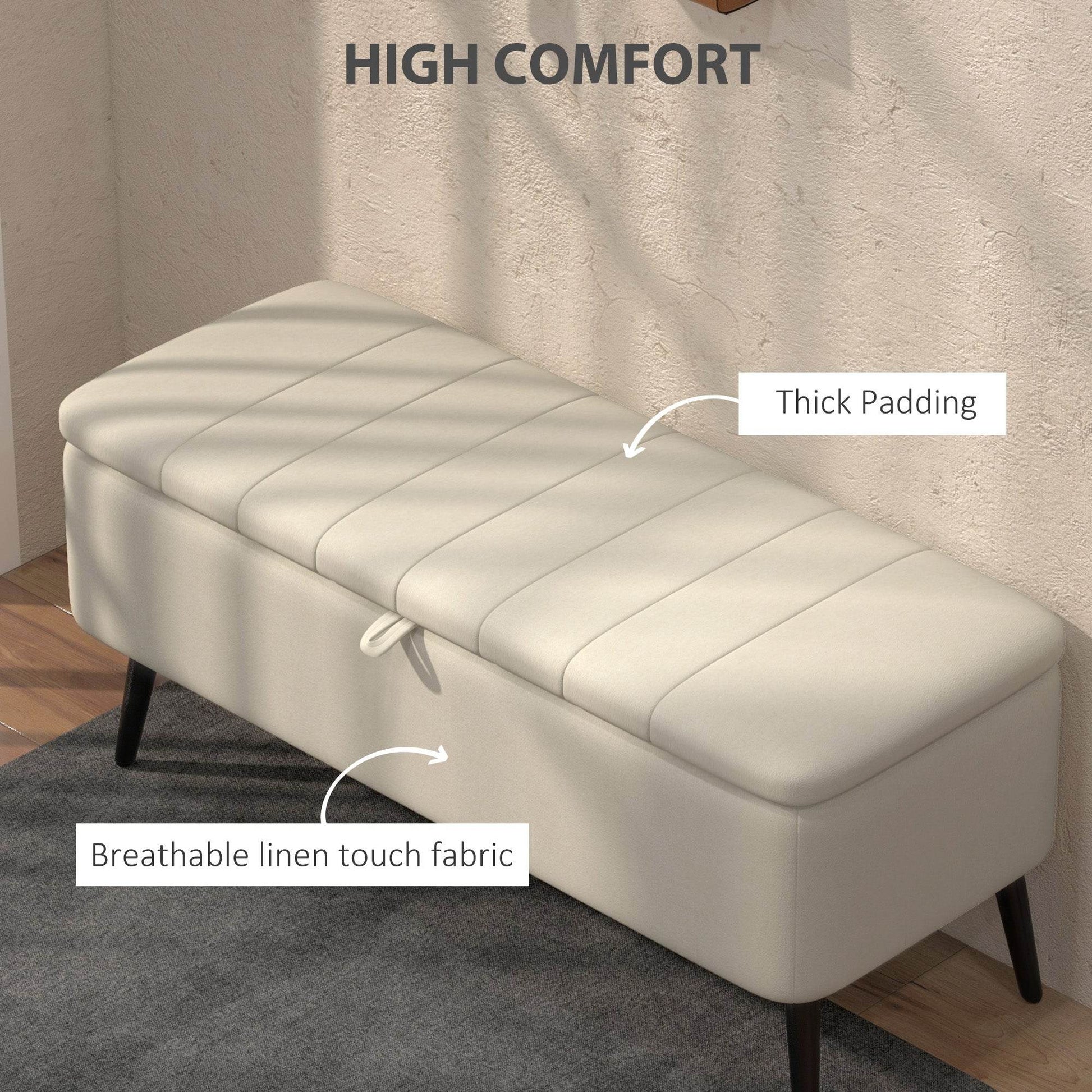 Versatile Cream White Linen Fabric Storage Bench Ottoman with Padded Lid - ALL4U RETAILER LTD