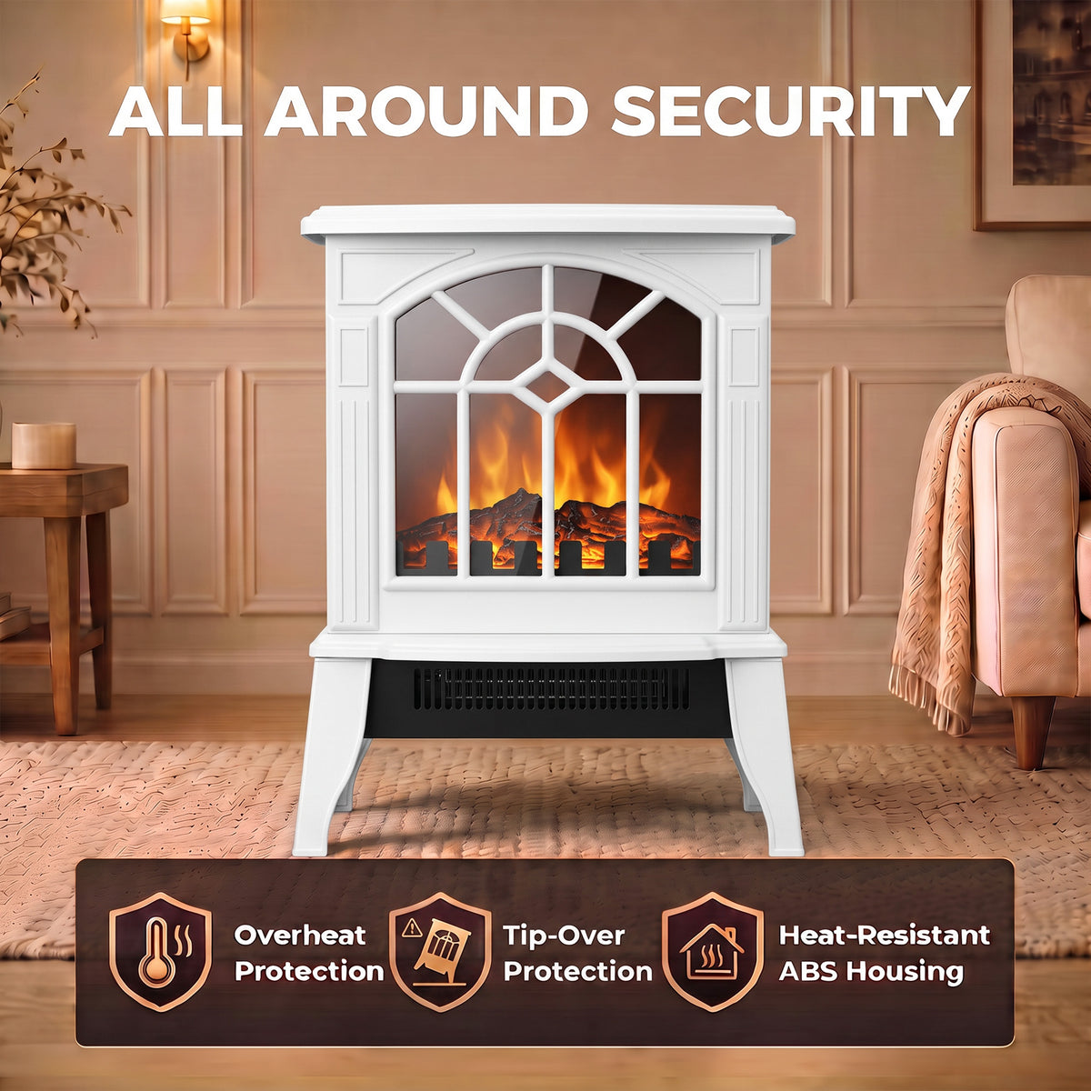 HOMCOM Freestanding Electric Fireplace With Led Flame And Safe Heating
